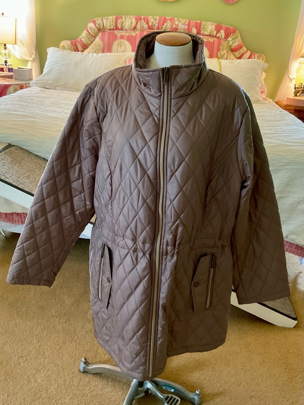 Tower by London Fog Quilted Taupe Full-Zip Coat 2X
